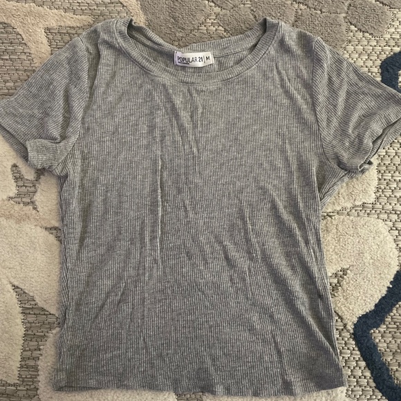 Grey Ribbed Crop Tee - Picture 2 of 6